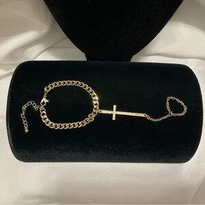 Gold Tone Arm & Hand Cross Bracelet